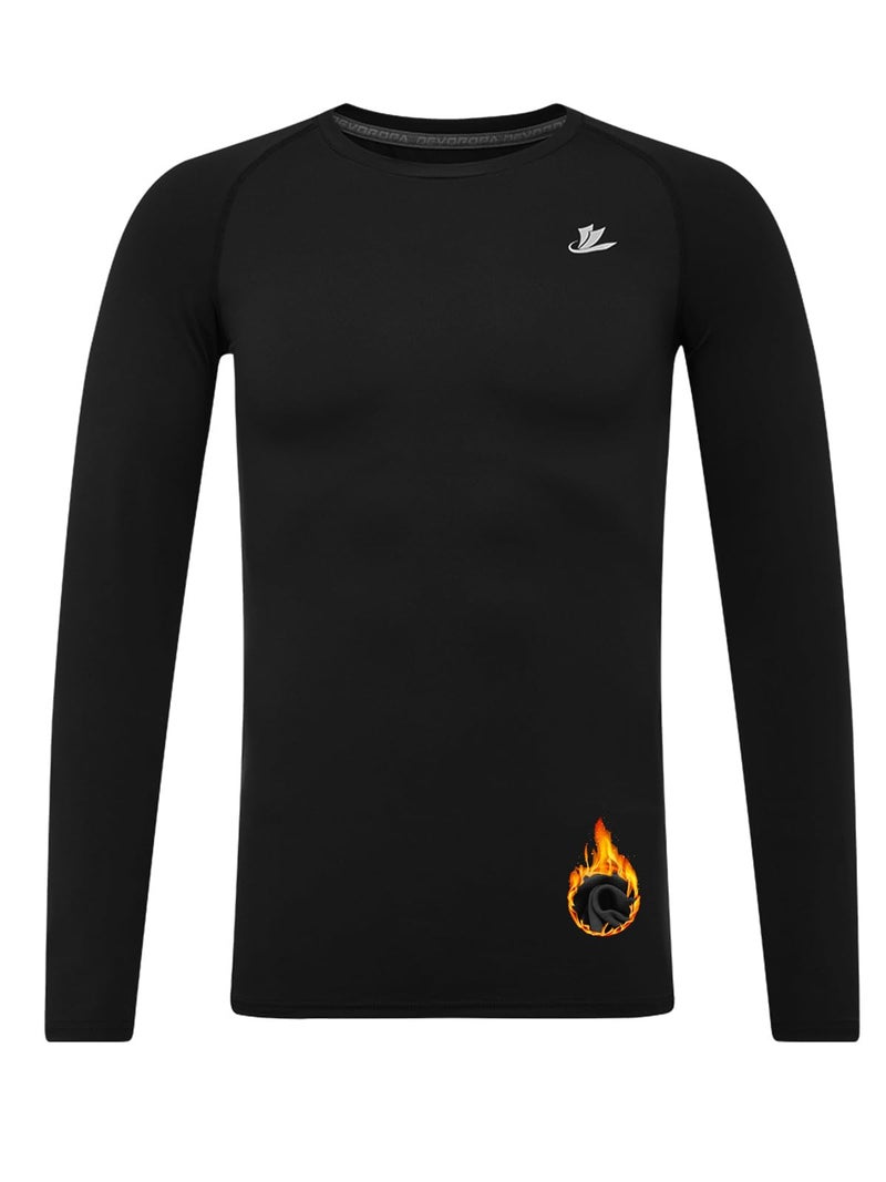 DEVOROPA Youth Boys Compression Thermal Shirt Long Sleeve Fleece Baselayer Soccer Baseball Undershirt Black XL - Image 1